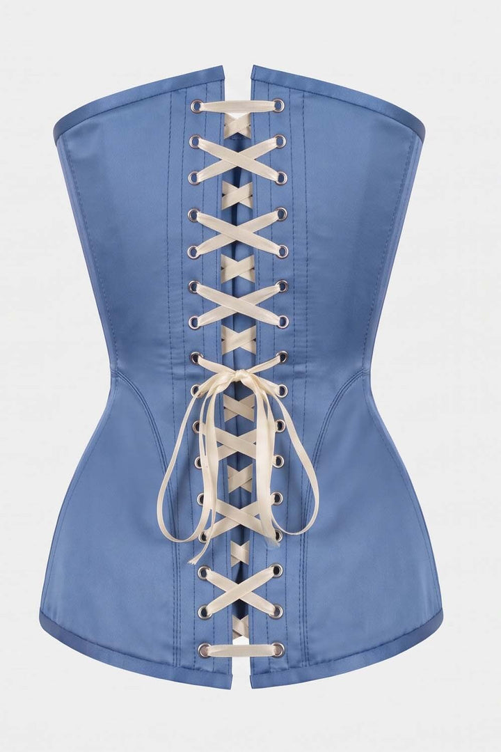 ASTER Overbust Waist-Training Corset in Wedgwood Blue Taffeta by Luxe Noir – back view