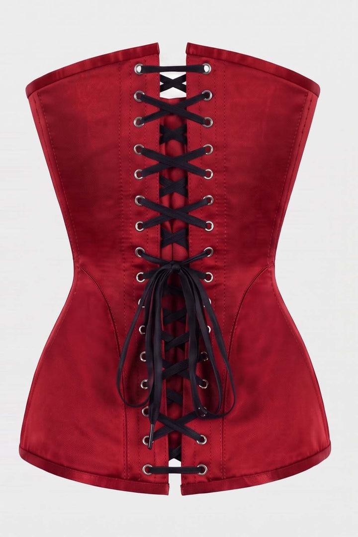 ASTER Overbust Waist-Training Corset in Classic Red Taffeta by Luxe Noir – back view