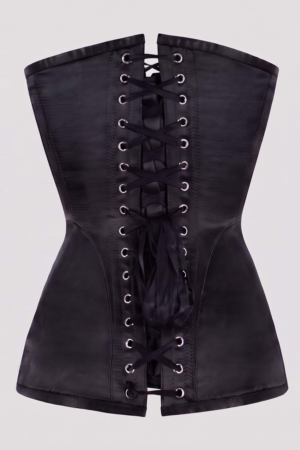 ASTER Overbust Waist-Training Corset in Black Satin by Luxe Noir – back view