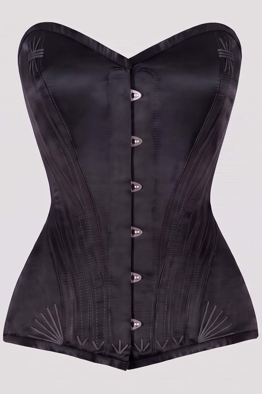 ASTER Overbust Waist-Training Corset in Black Satin by Luxe Noir – front view