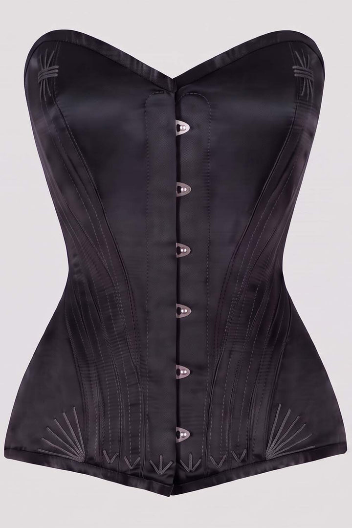 ASTER Overbust Waist-Training Corset in Black Satin by Luxe Noir – front view