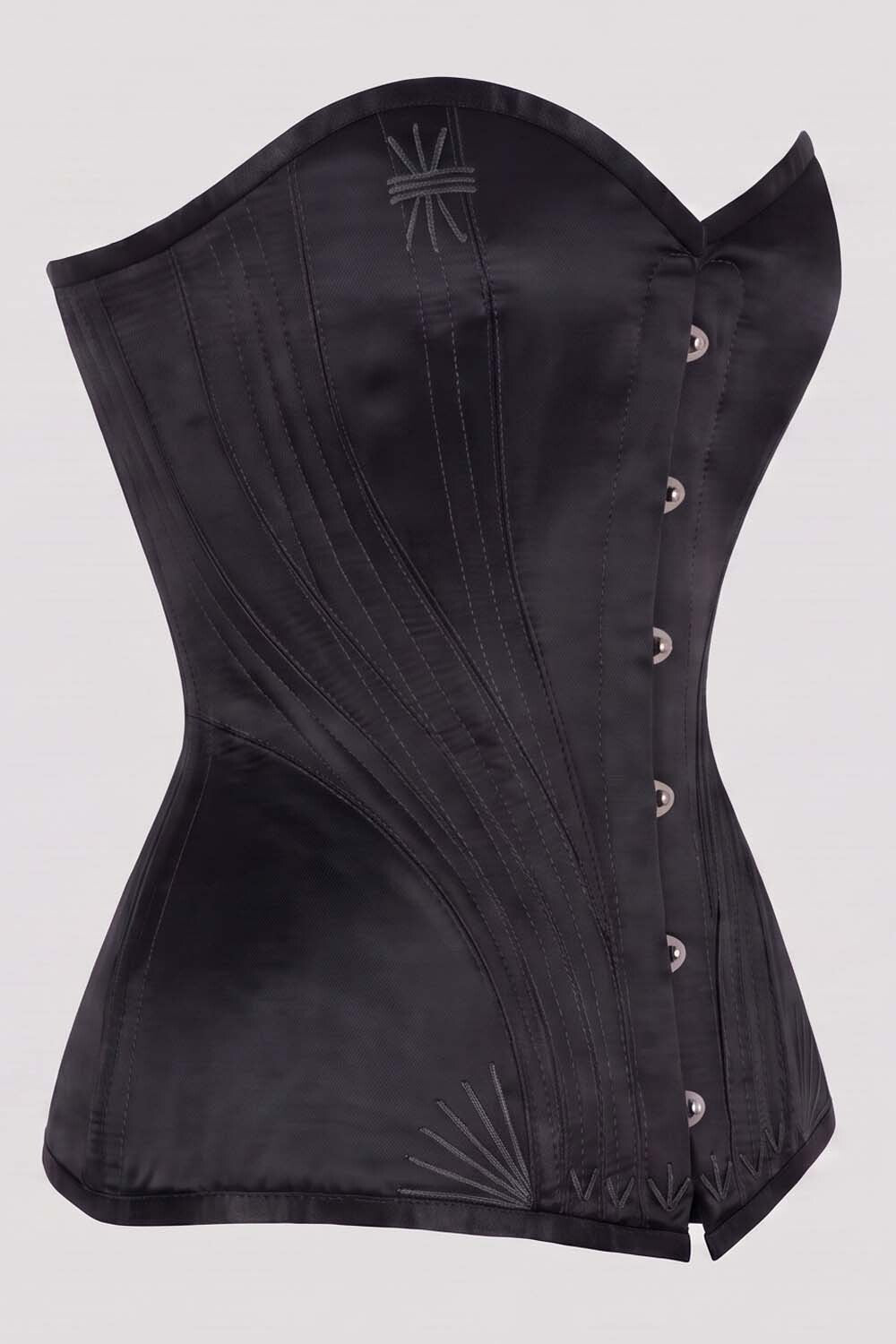 ASTER Overbust Waist-Training Corset in Black Satin by Luxe Noir – side view
