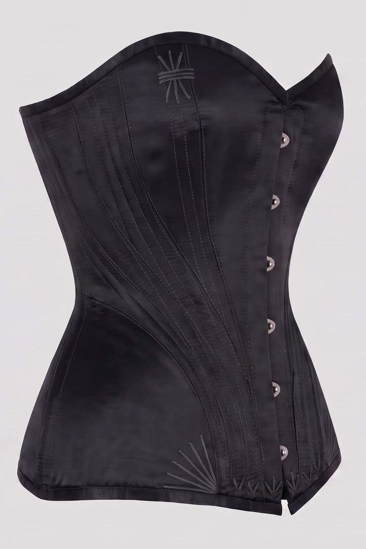 ASTER Overbust Waist-Training Corset in Black Satin by Luxe Noir – side view