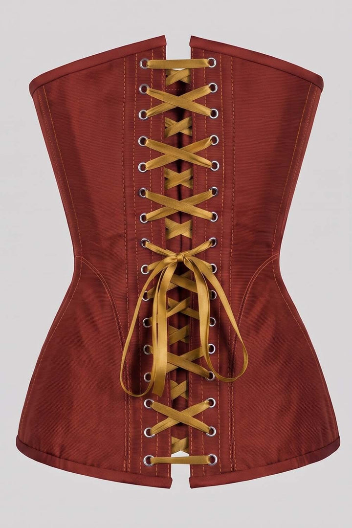 ASTER Overbust Waist-Training Corset in Rust Red Taffeta by Luxe Noir – back view