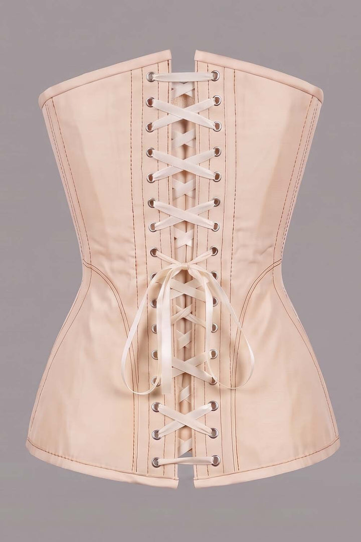 ASTER Overbust Waist-Training Corset in Cream Taffeta by Luxe Noir – back view