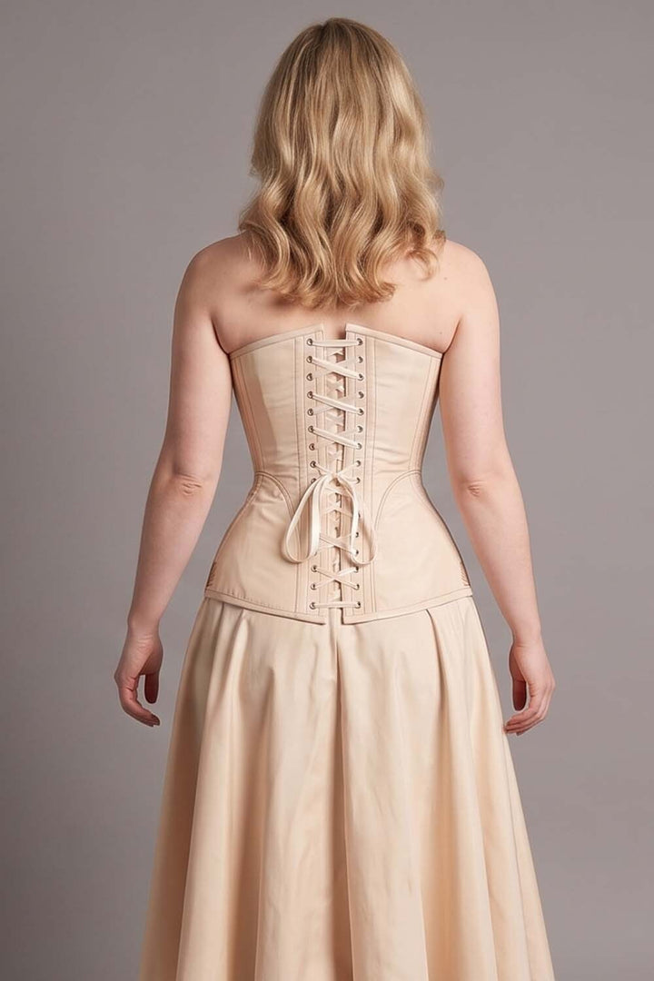 ASTER Overbust Waist-Training Corset in Cream Taffeta on model – back view