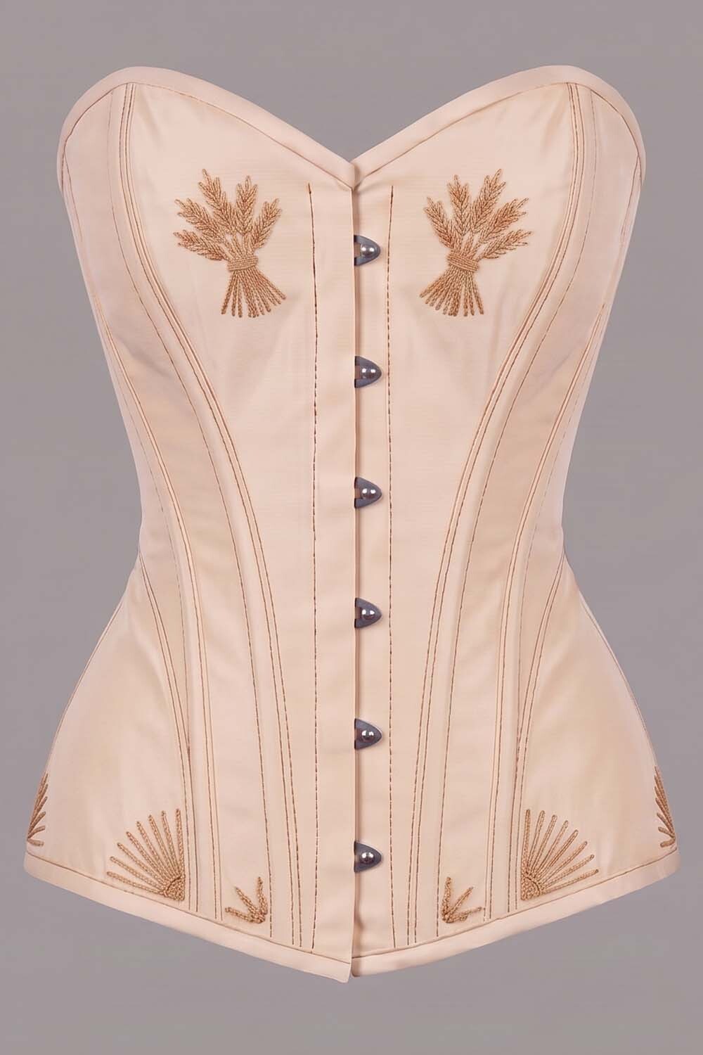 ASTER Overbust Waist-Training Corset in Cream Taffeta by Luxe Noir – front view