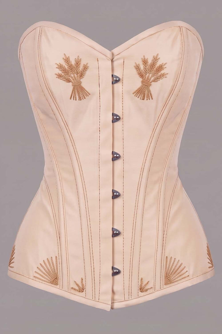 ASTER Overbust Waist-Training Corset in Cream Taffeta by Luxe Noir – front view