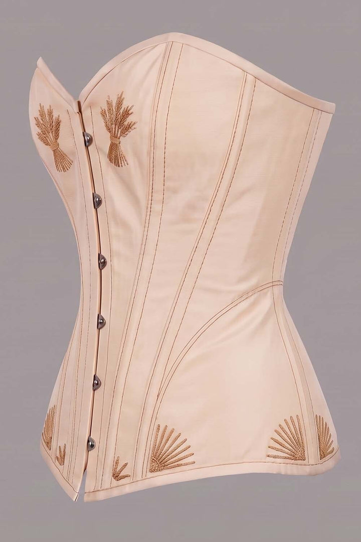 ASTER Overbust Waist-Training Corset in Cream Taffeta by Luxe Noir – side view