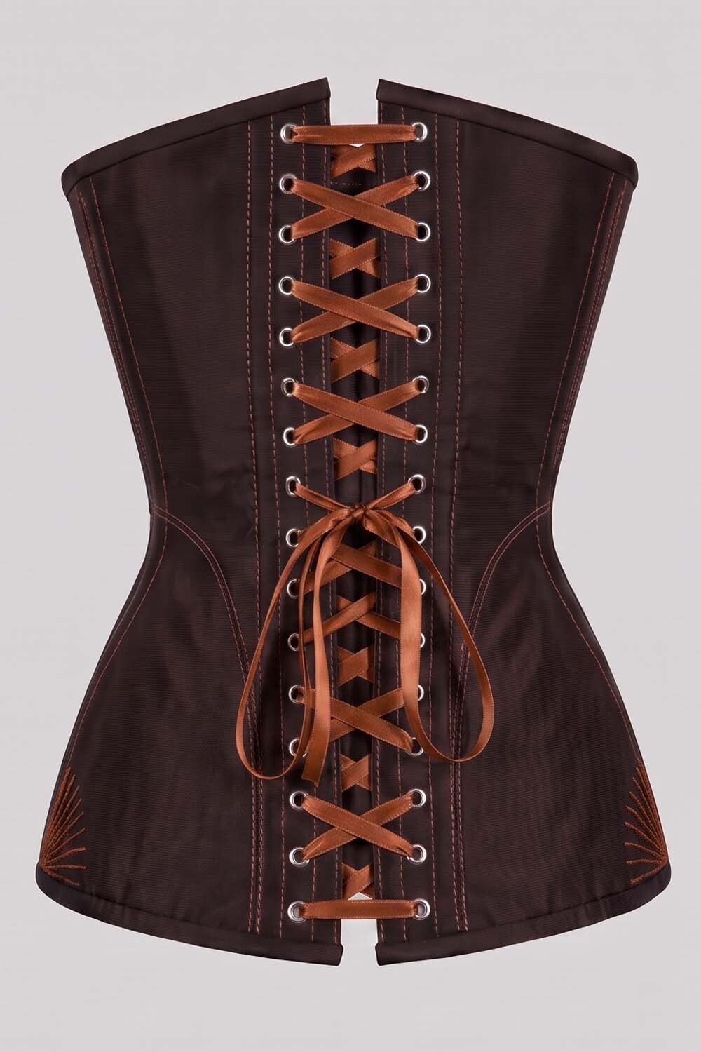 ASTER Overbust Waist-Training Corset in Deep Coffee Taffeta by Luxe Noir – back view