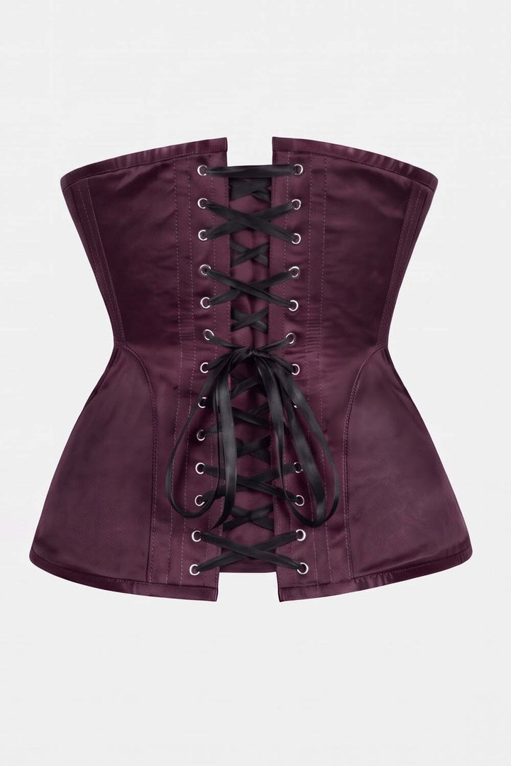 ORCHID Underbust Waist-Training Corset in Mulberry Plum Satin by Luxe Noir - back view