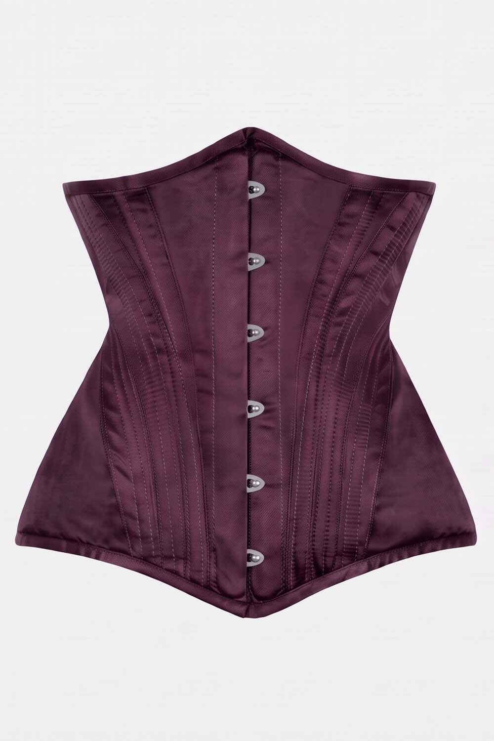 ORCHID Underbust Waist-Training Corset in Mulberry Plum Satin by Luxe Noir - front view