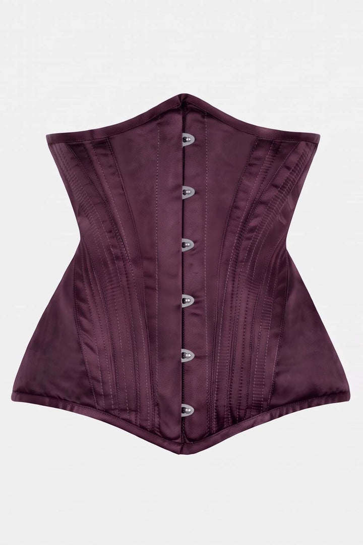 ORCHID Underbust Waist-Training Corset in Mulberry Plum Satin by Luxe Noir - front view