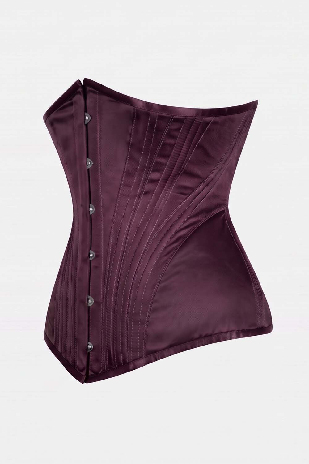 ORCHID Underbust Waist-Training Corset in Mulberry Plum Satin by Luxe Noir - side view