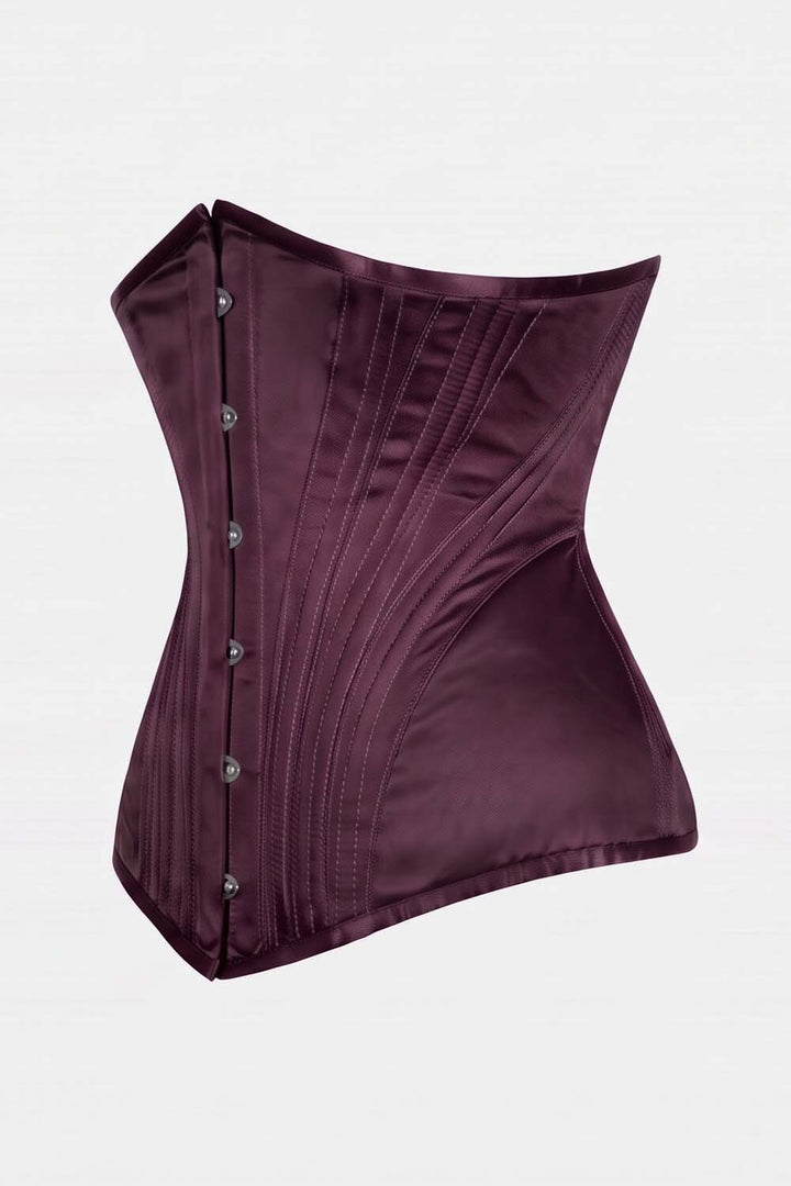 ORCHID Underbust Waist-Training Corset in Mulberry Plum Satin by Luxe Noir - side view