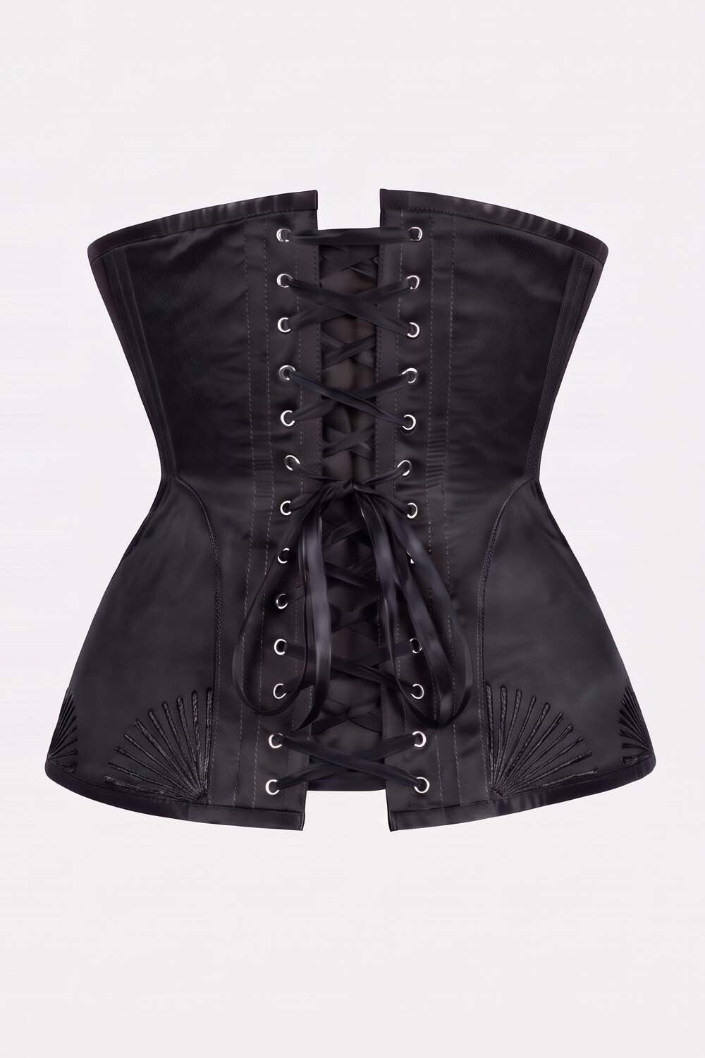 ORCHID Underbust Waist-Training Corset in Black Satin by Luxe Noir - back view
