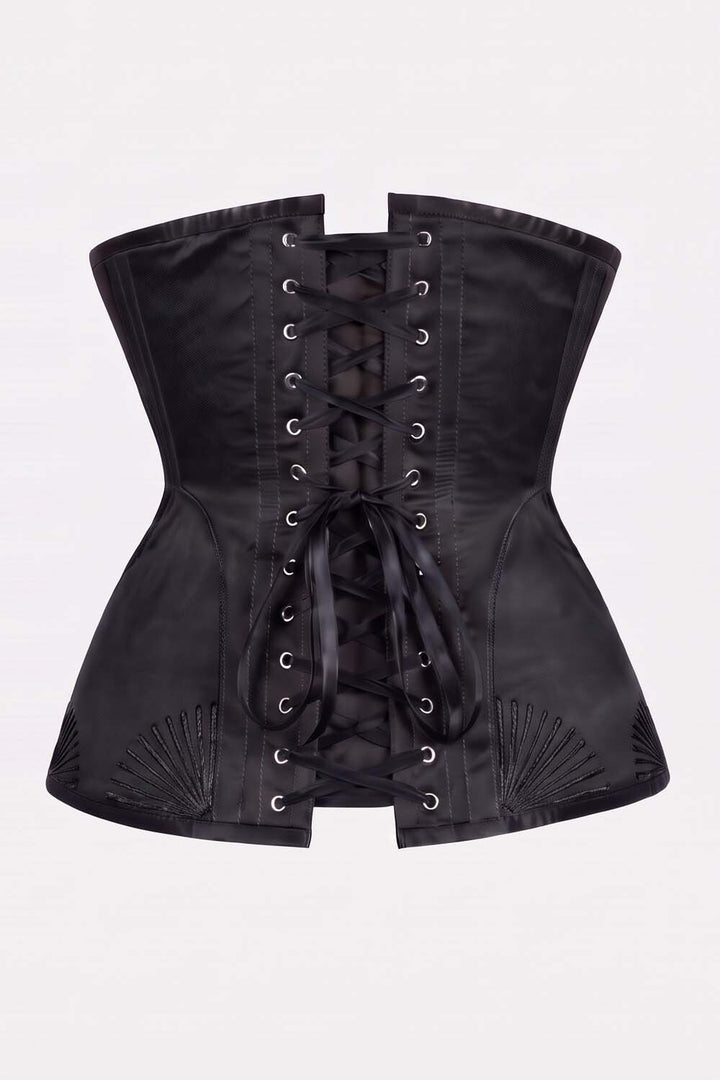 ORCHID Underbust Waist-Training Corset in Black Satin by Luxe Noir - back view