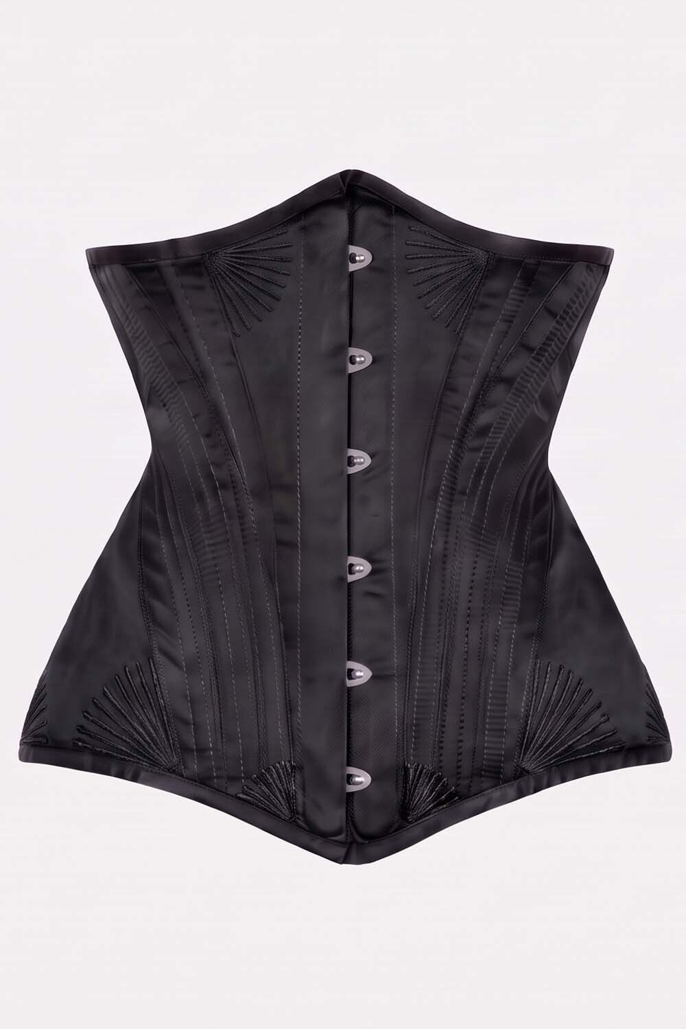 ORCHID Underbust Waist-Training Corset in Black Satin by Luxe Noir - front view