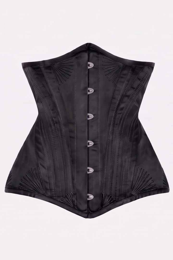 ORCHID Underbust Waist-Training Corset in Black Satin by Luxe Noir - front view