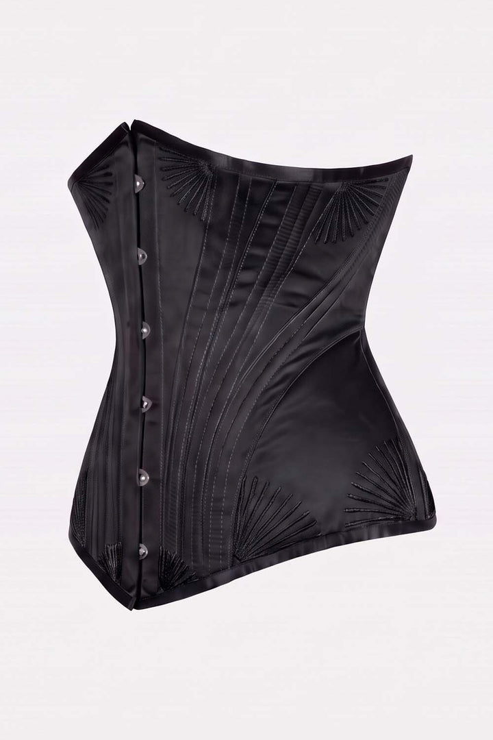 ORCHID Underbust Waist-Training Corset in Black Satin by Luxe Noir - side view