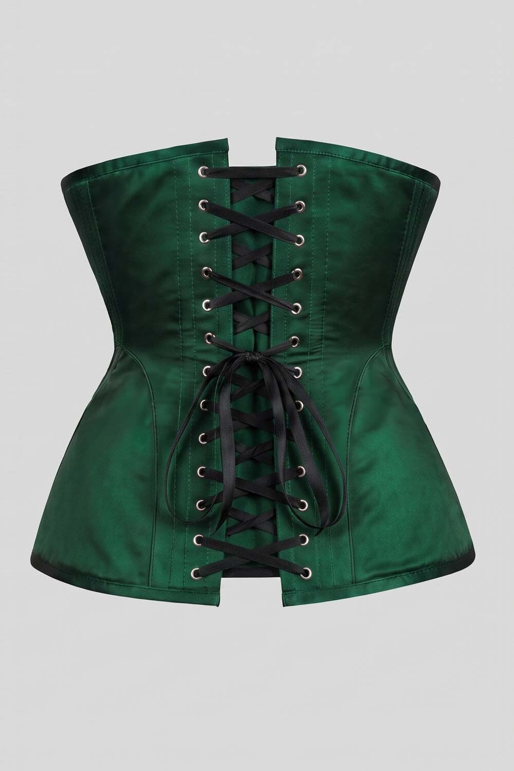 ORCHID Underbust Waist-Training Corset in Green Satin by Luxe Noir - back view