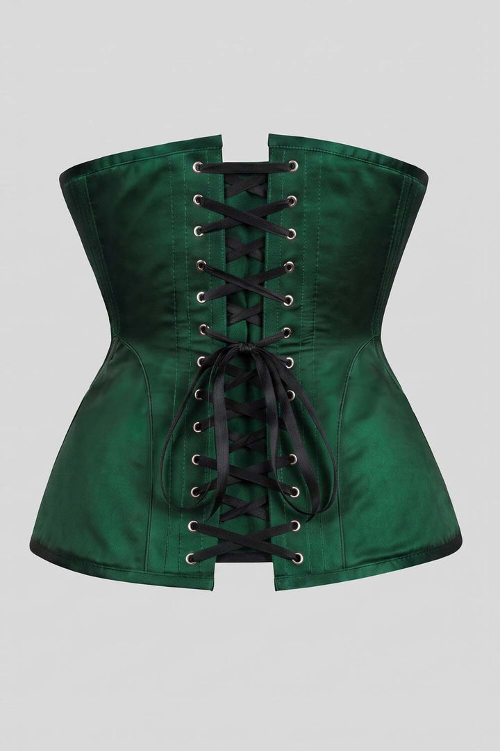 ORCHID Underbust Waist-Training Corset in Green Satin by Luxe Noir - back view