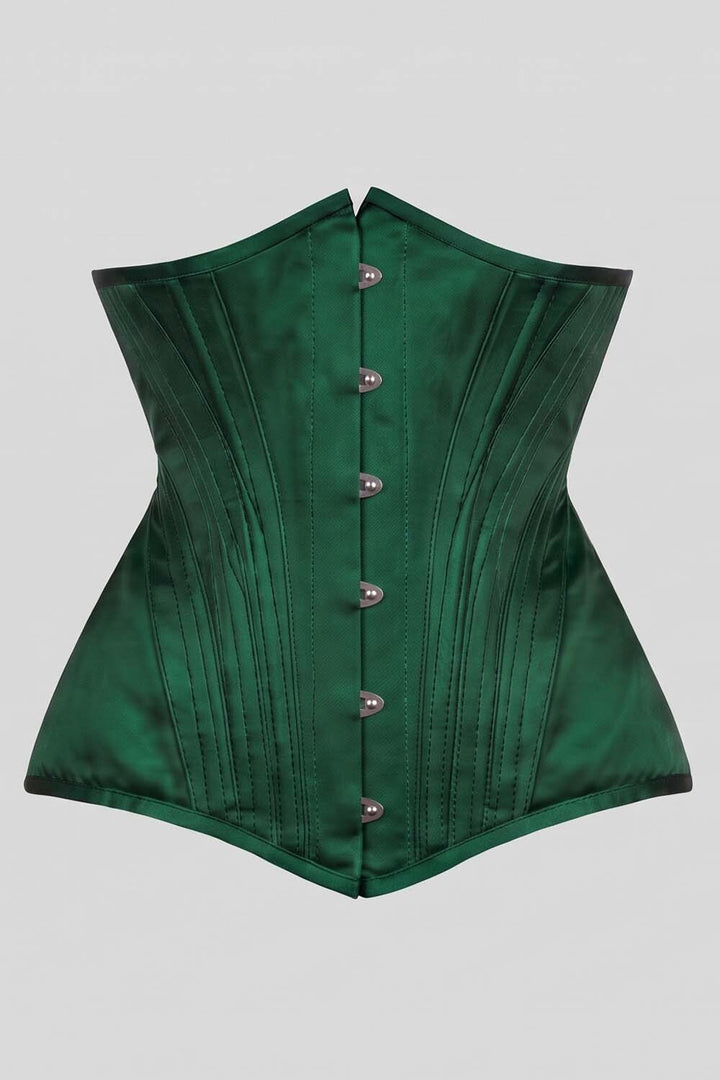 ORCHID Underbust Waist-Training Corset in Green Satin by Luxe Noir - front view