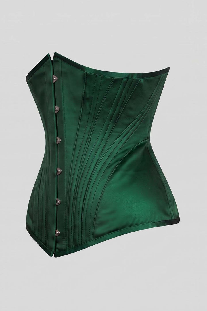 ORCHID Underbust Waist-Training Corset in Green Satin by Luxe Noir - side view