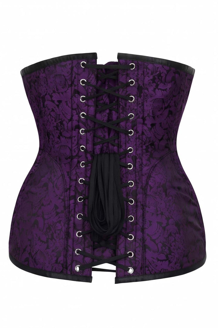ORCHID Underbust Waist-Training Corset in Purple Brocade by Luxe Noir - back view