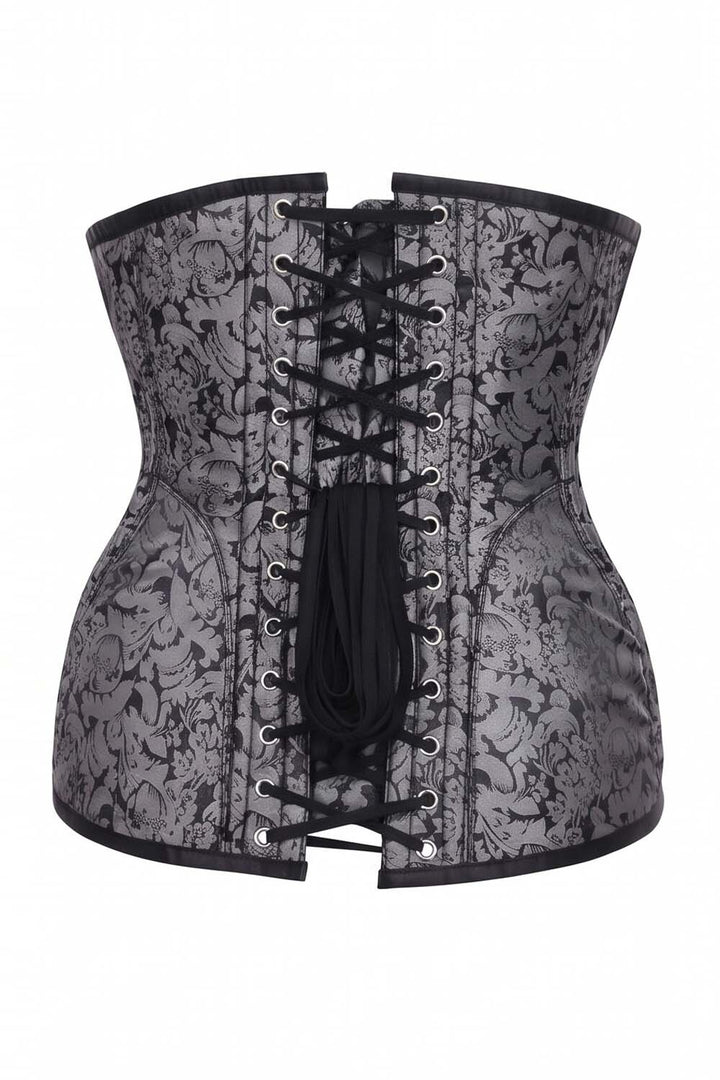 ORCHID Underbust Waist-Training Corset in Silver Brocade by Luxe Noir - back view