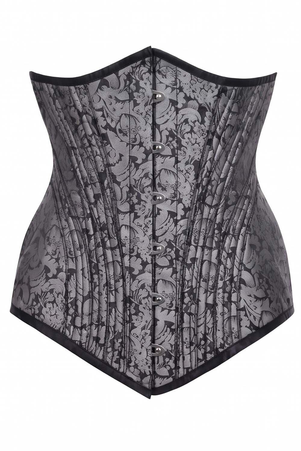 ORCHID Underbust Waist-Training Corset in Silver Brocade by Luxe Noir - front view