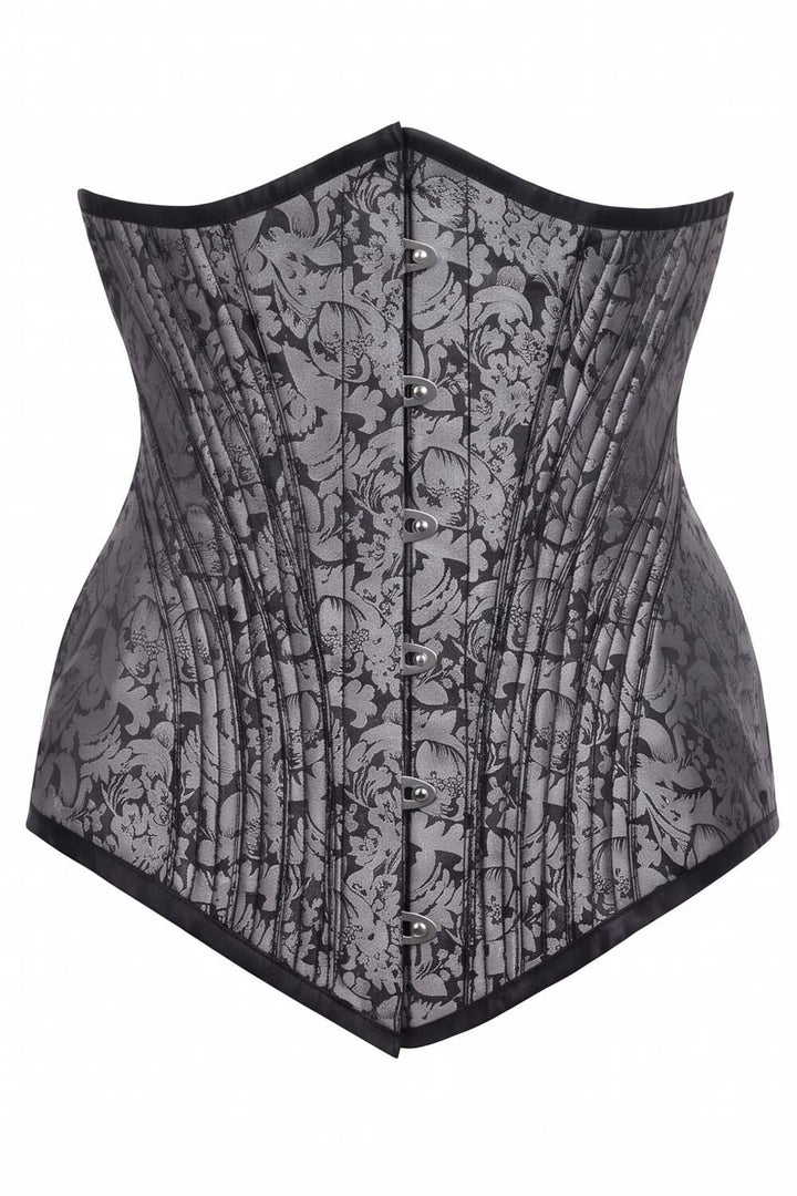 ORCHID Underbust Waist-Training Corset in Silver Brocade by Luxe Noir - front view
