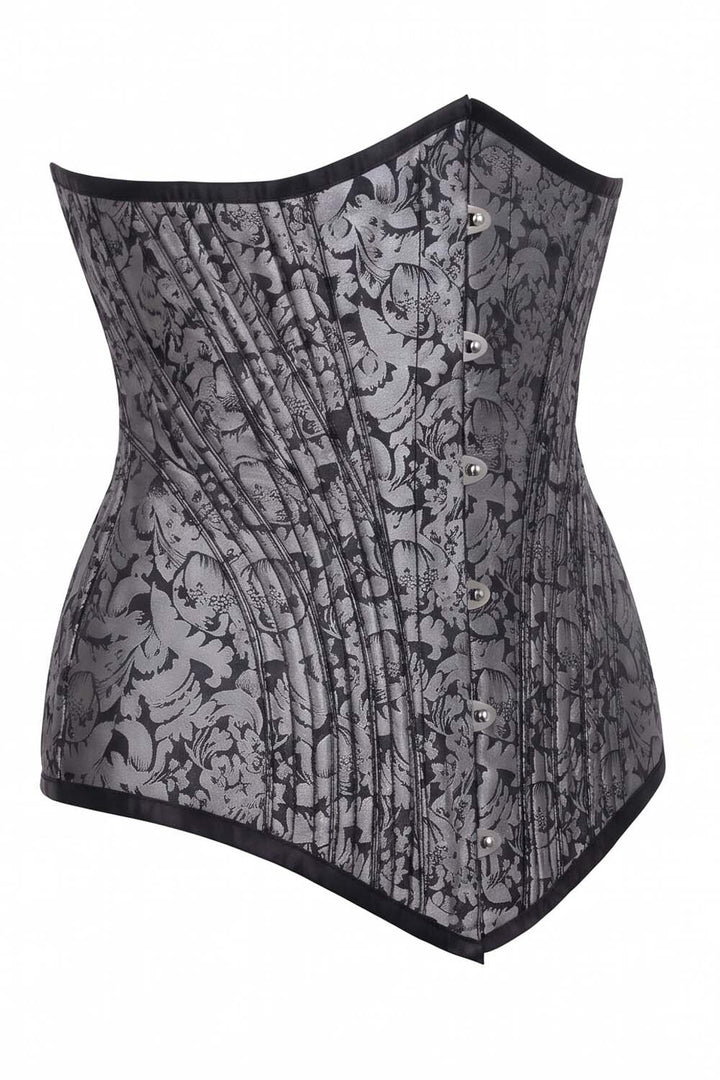 ORCHID Underbust Waist-Training Corset in Silver Brocade by Luxe Noir - side view