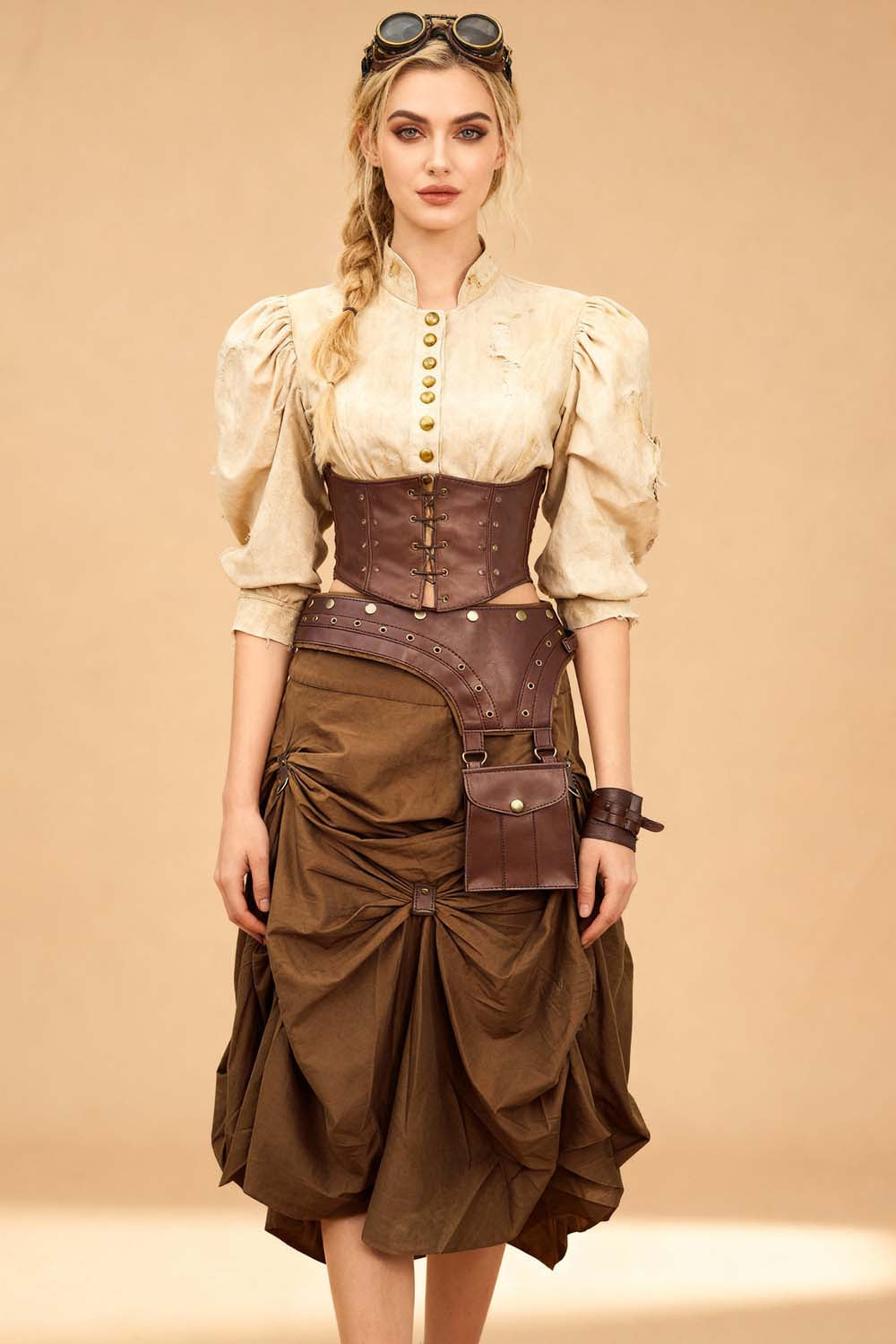 Isha Cotton Vintage Steampunk Ruched Skirt