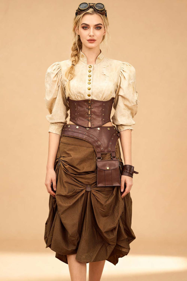 Isha Cotton Vintage Steampunk Ruched Skirt
