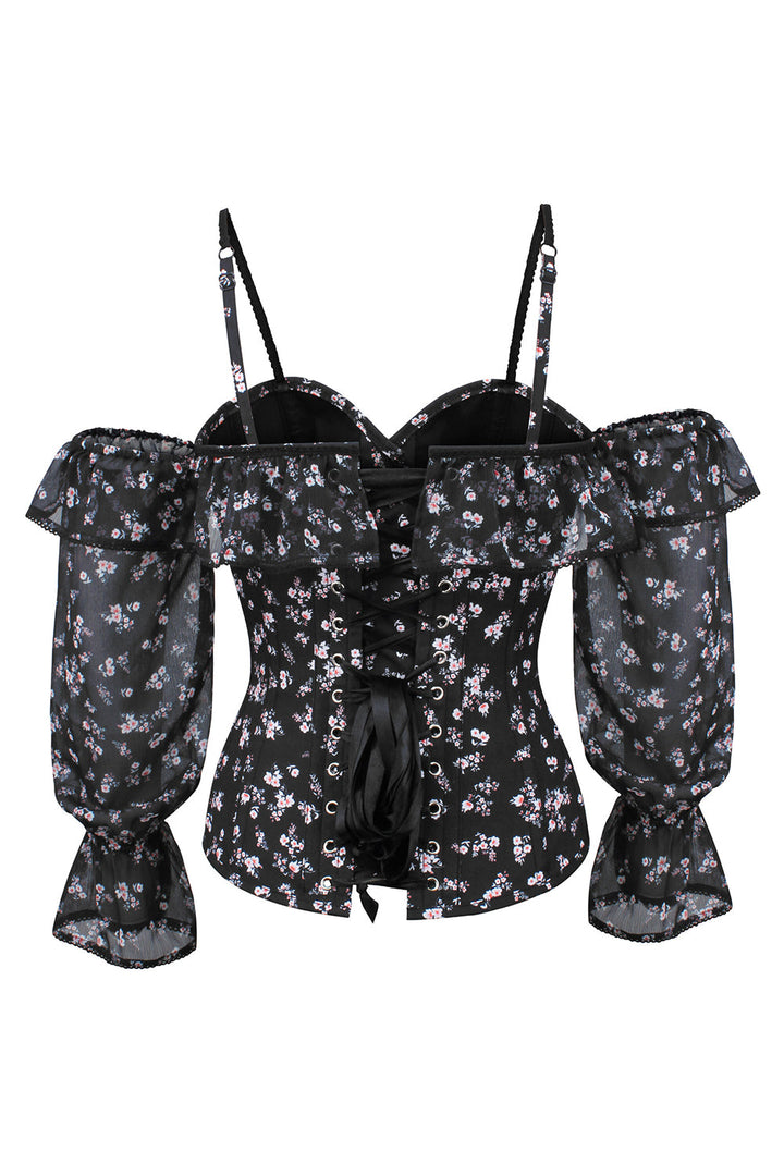 Black Floral Shadira Off-Shoulder Overbust Corset