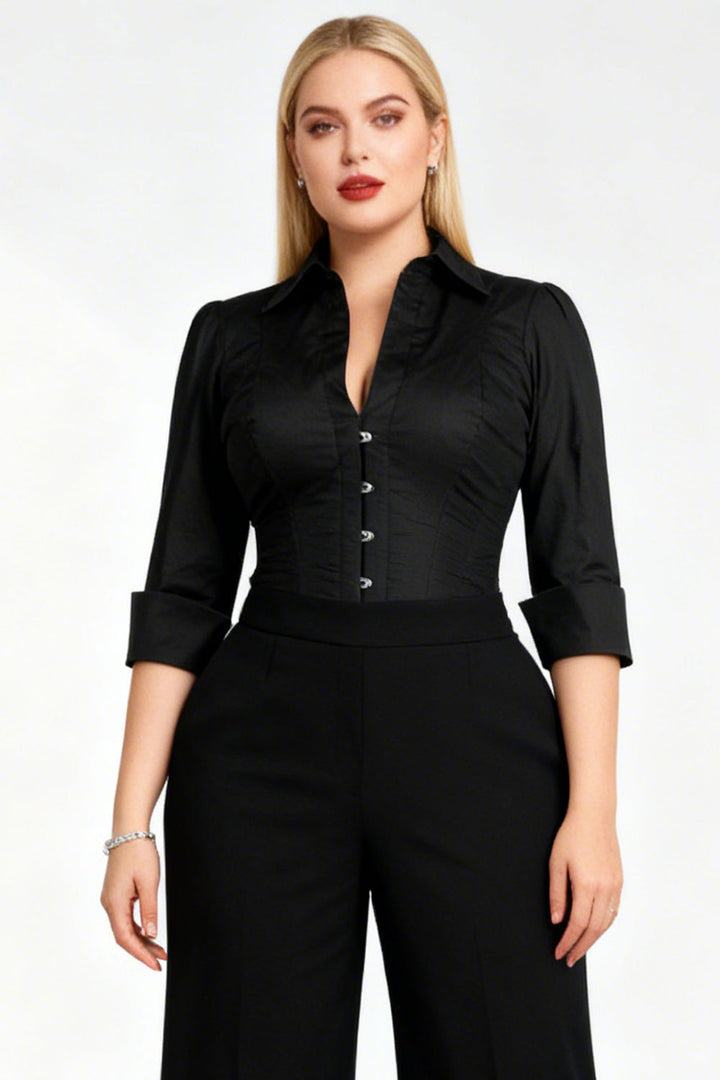 Midnight Black Curtisa Overbust Corset Shirt