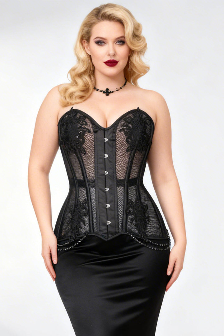 Black Latonia Mesh Lace Overbust Corset