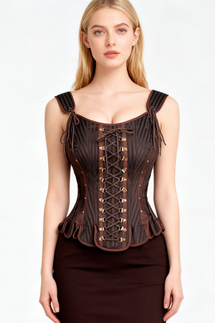 Brown Striped Hollyanne Overbust Corset