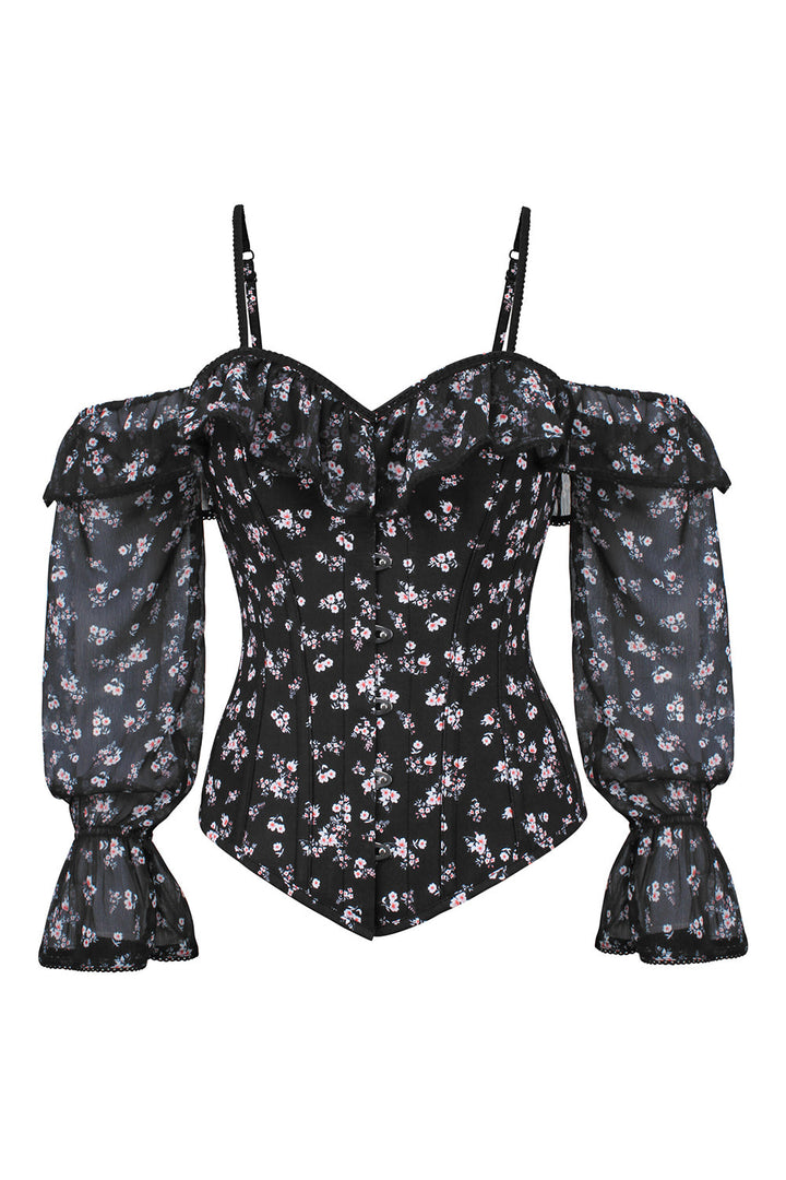 Black Floral Shadira Off-Shoulder Overbust Corset