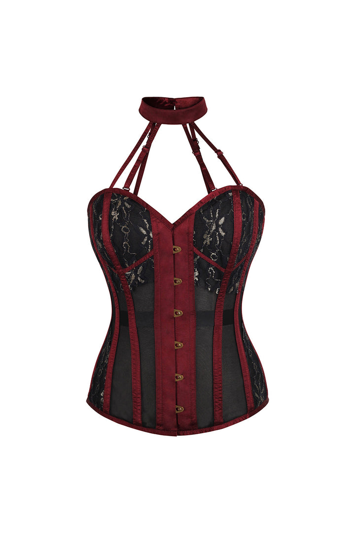 Burgundy Meade Overbust Corset with Halter Neck
