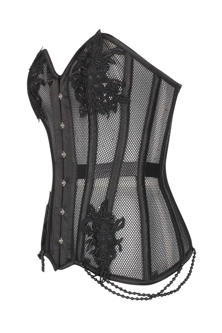 Black Latonia Mesh Lace Overbust Corset