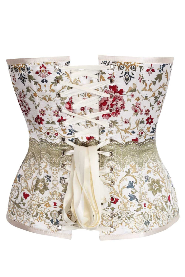 Raevyn Ivory Floral Overbust Steel Boned Corset