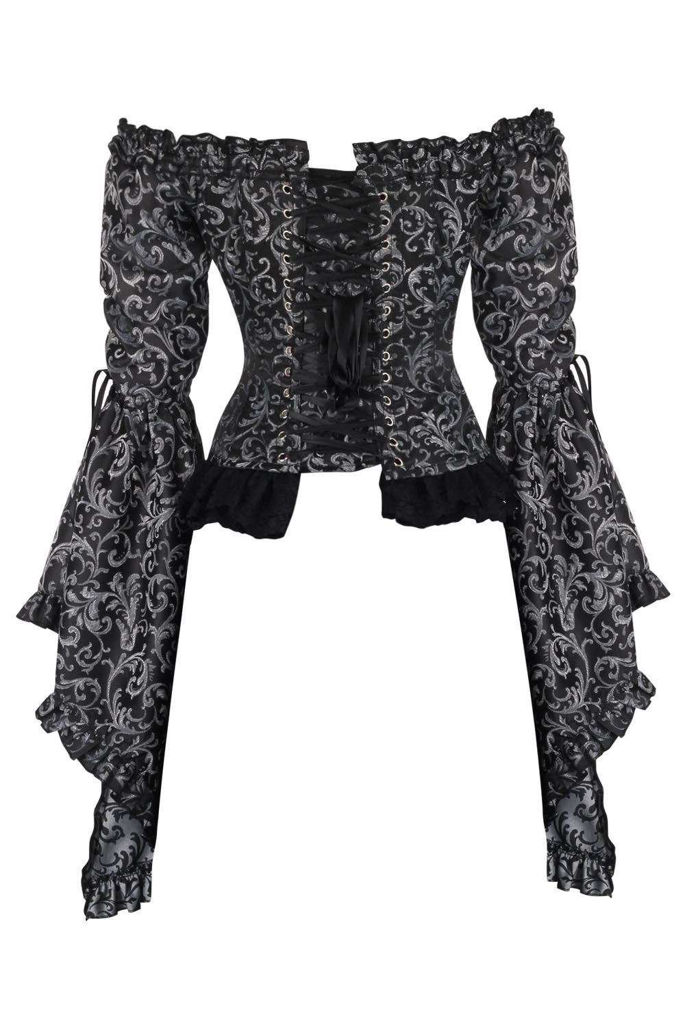 Silver Yumiko Rococo Overbust Off Shoulder Corset - view 3 | LUXE NOIR