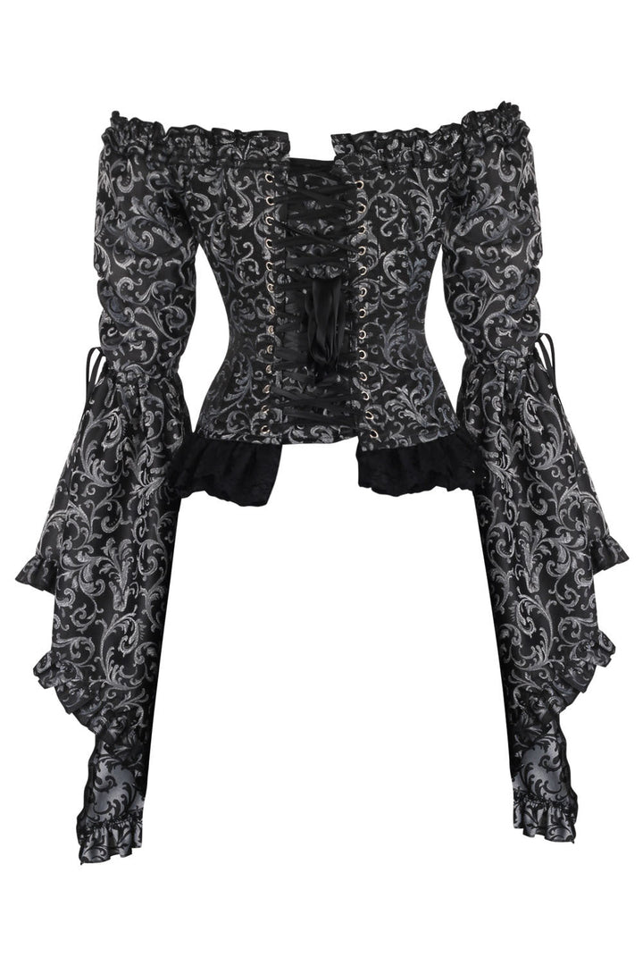 Silver Yumiko Rococo Overbust Off Shoulder Corset - view 3 | LUXE NOIR