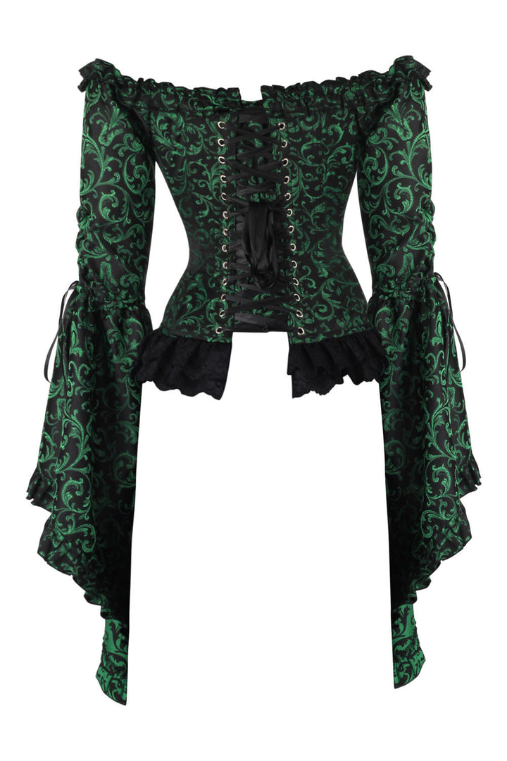Emerald Black Yumiko Rococo Overbust Off Shoulder Corset - view 3 | LUXE NOIR