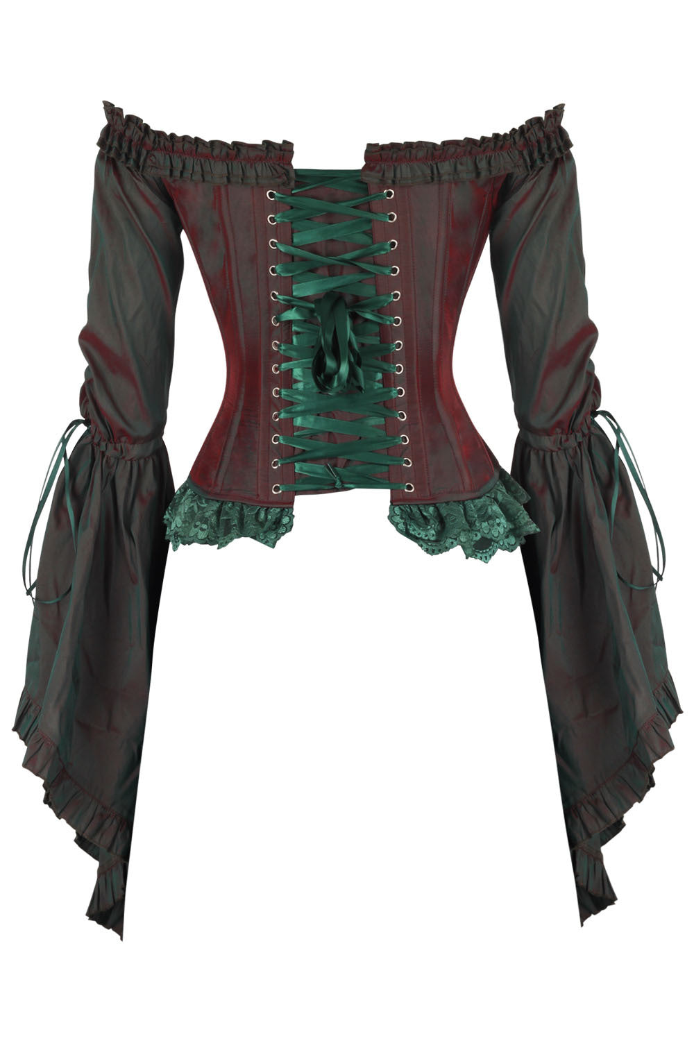 Burgundy Emerald Yumiko Rococo Overbust Off Shoulder Corset - view 3 | LUXE NOIR
