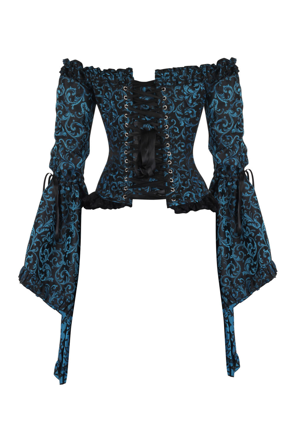 Turquoise Yumiko Rococo Overbust Off Shoulder Corset - view 3 | LUXE NOIR