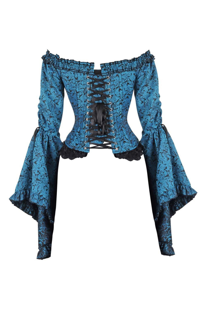 Midnight Turquoise Yumiko Overbust Corset with Bell Sleeves - view 3 | LUXE NOIR
