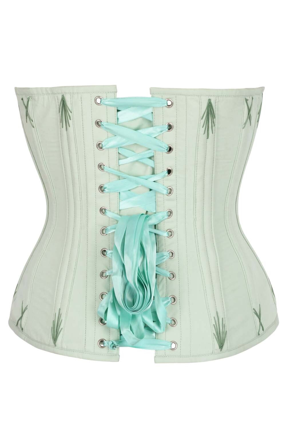 Mercia Mint Green Cotton Waist Training Corset — back view